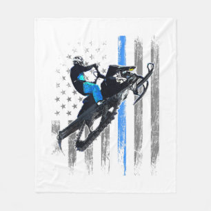 American Flag Snowmobile Shirt Men Snowmobile Ridi Fleece Blanket