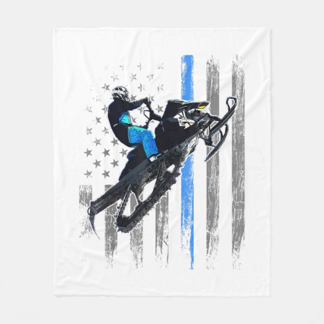 American Flag Snowmobile Shirt Men Snowmobile Ridi Fleece Blanket (Front)