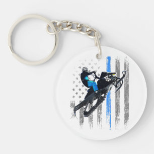American Flag Snowmobile Shirt Men Snowmobile Ridi Key Ring