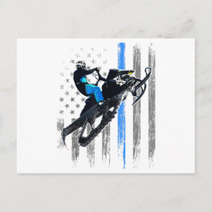 American Flag Snowmobile Shirt Men Snowmobile Ridi Postcard