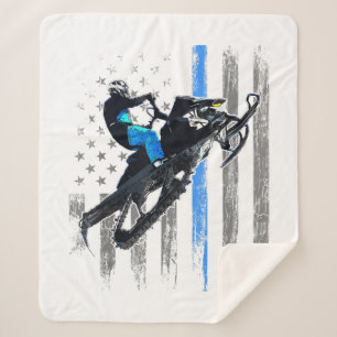 American Flag Snowmobile Shirt Men Snowmobile Ridi Sherpa Blanket
