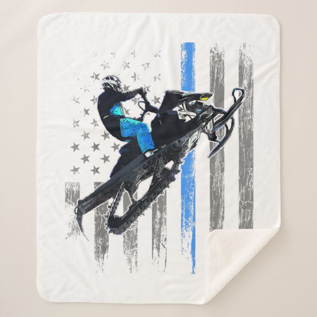 American Flag Snowmobile Shirt Men Snowmobile Ridi Sherpa Blanket (Front)