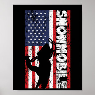 American flag snowmobile USA sleigh Poster