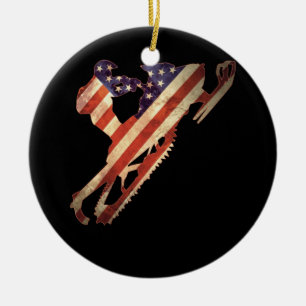 American Flag Snowmobile Winter Snowmobilingpng Ceramic Tree Decoration