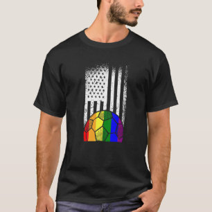 American Flag Soccer Ball Lgbt Q Rainbow Bat Gay P T-Shirt