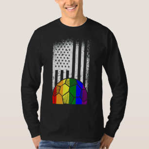 American Flag Soccer Ball Lgbt Q Rainbow Gay Pride T-Shirt