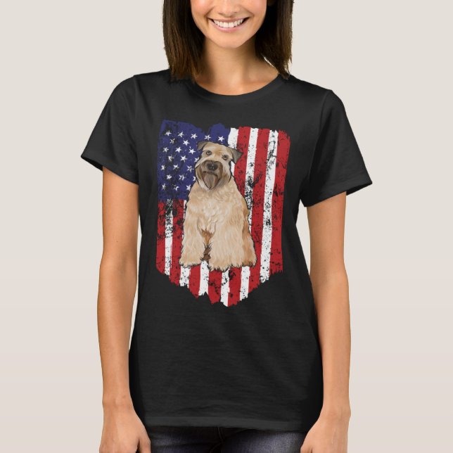 American Flag Soft Coated Wheaten Terrier 4th Of J T-Shirt (Front)