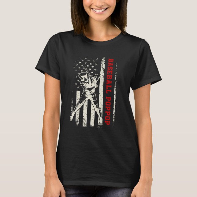 American Flag Softball Baseball PopPop Funny Fathe T-Shirt (Front)