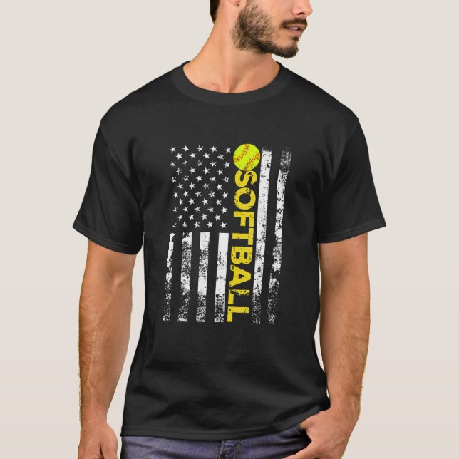 American Flag Softball Team Gifts T-Shirt (Front)
