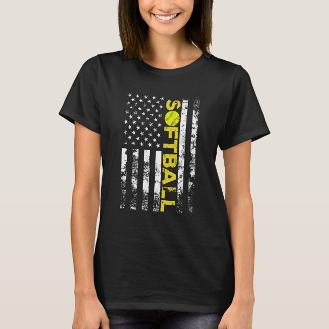 American Flag Softball Team Gifts T-Shirt (Front)
