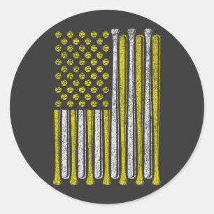 American Flag Softball Team Vintage Funny Classic  Classic Round Sticker