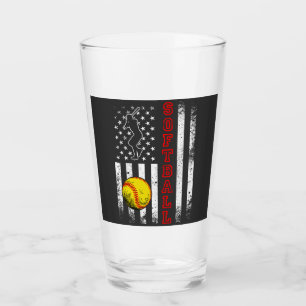 American Flag Softball Team Vintage Funny Drinking Glass
