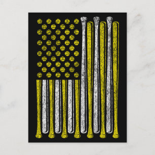 American Flag Softball Team Vintage Funny Postcard