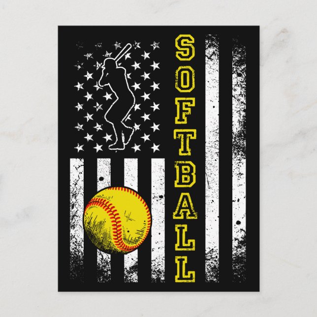 American Flag Softball Team Vintage Funny Postcard (Front)