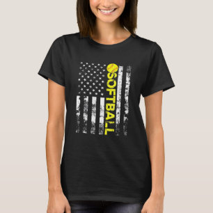 American Flag Softball Vintage Softball Fan Team T-Shirt