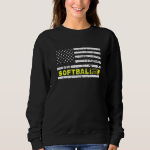 American Flag Softball Vintage Sports Patriotic Sweatshirt