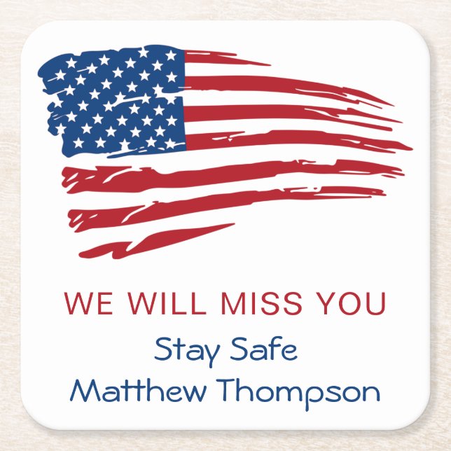  American Flag Soldier Military Going Away Party Square Paper Coaster (Front)