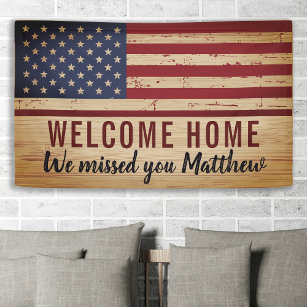 American Flag Soldier Military Welcome Home Party  Banner