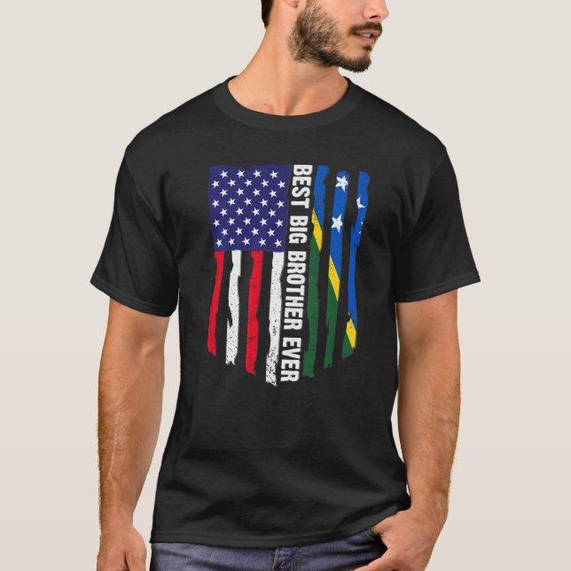 American Flag & Solomon Islands Flag Best Big Brot T-Shirt (Front)
