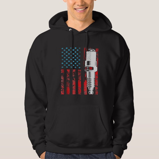 American Flag Spark Plug Vintage Car Usa Hoodie (Front)