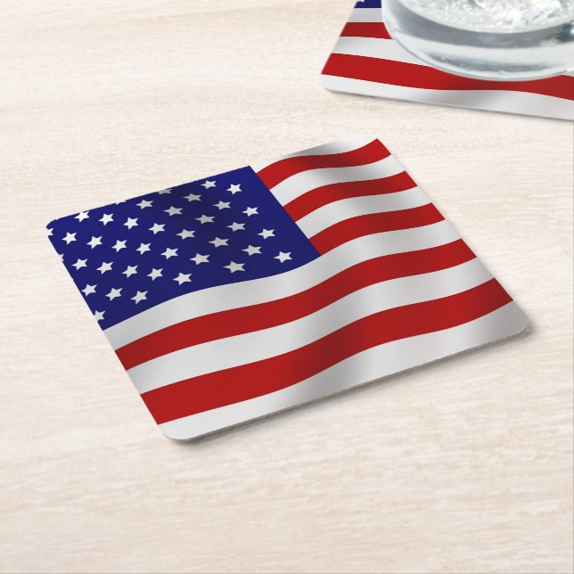 American Flag Square Paper Coaster (Angled)