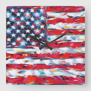 American Flag Square Wall Clock
