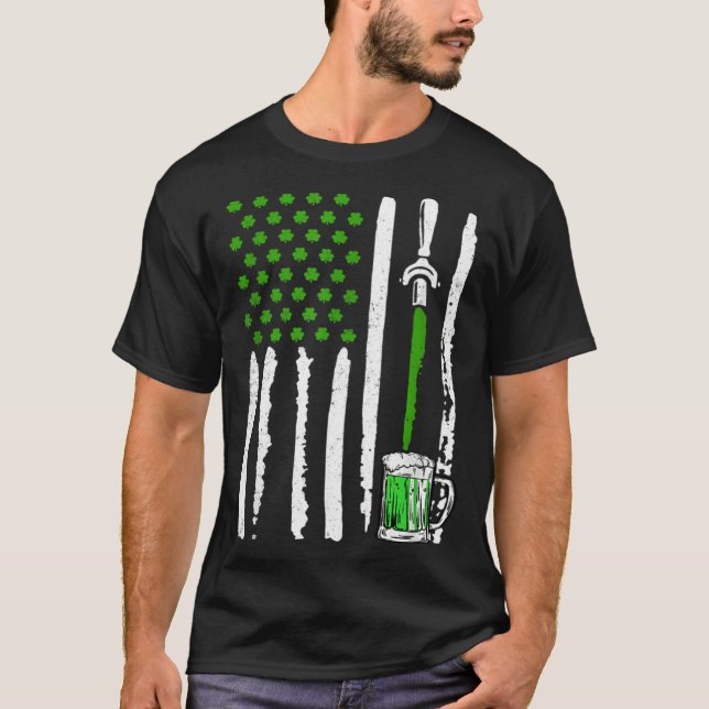 American Flag St Patrick s Day Shamrock Drinking B T-Shirt (Front)