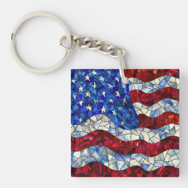 American Flag Stained Glass Keychain (Front)