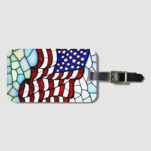 American Flag Stained Glass Mosaic Patriotic Luggage Tag