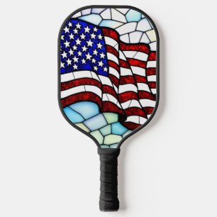 American Flag Stained Glass Mosaic Patriotic Pickleball Paddle
