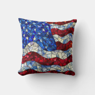 American Flag Stained Glass Throw Pillow