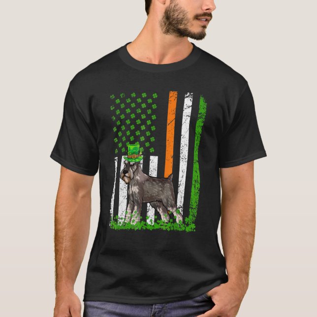 American Flag Standard Schnauzer Dog  St Patricks  T-Shirt (Front)