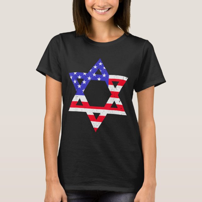 American Flag Star Of David Jewish Hanukkah T Shir T-Shirt (Front)