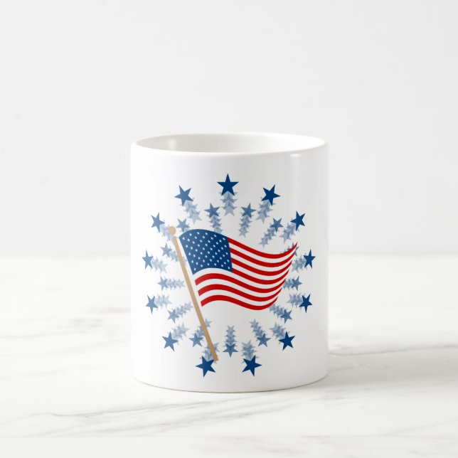 American Flag Starburst Fireworks 4th of July Coffee Mug (Center)