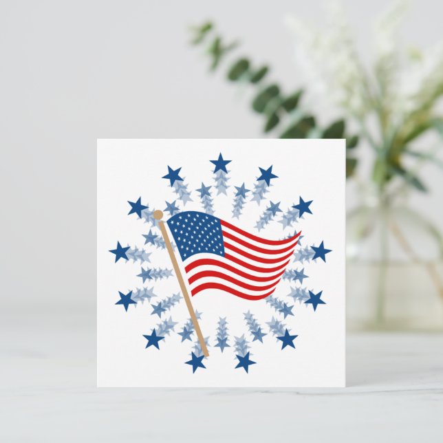 American Flag Starburst Fireworks 4th of July Holiday Card (Standing Front)