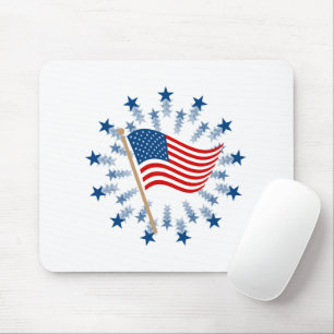 American Flag Starburst Fireworks 4th of July Mouse Mat