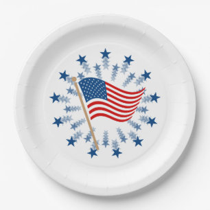 American Flag Starburst Fireworks 4th of July Paper Plate