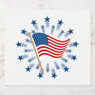 American Flag Starburst Fireworks 4th of July Sparkling Wine Label