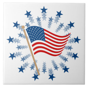 American Flag Starburst Fireworks 4th of July Tile