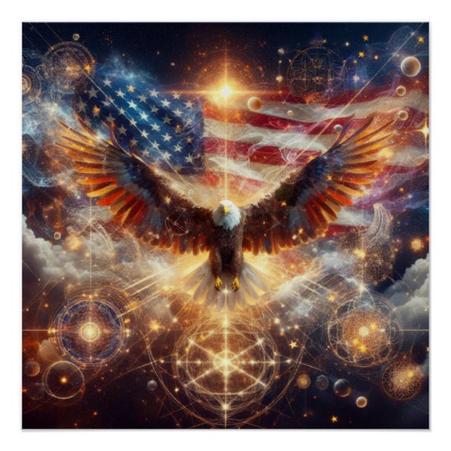American Flag - Stars and Stripes - Bald Eagle Poster (Front)