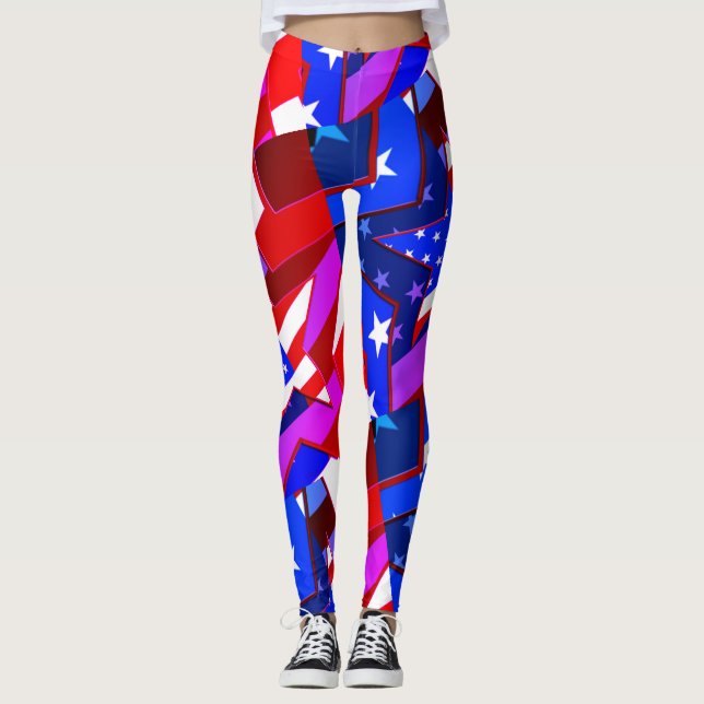 American Flag Stars Miami Abstract Art Leggings (Front)