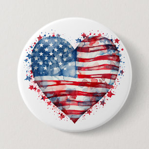 American Flag Stars Stripes Heart Patriotic USA 7.5 Cm Round Badge