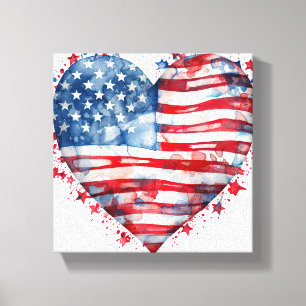 American Flag Stars Stripes Heart Patriotic USA Canvas Print