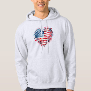 American Flag Stars Stripes Heart Patriotic USA  Hoodie