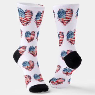 American Flag Stars Stripes Heart Patriotic USA  Socks