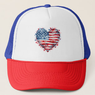 American Flag Stars Stripes Heart Patriotic USA Trucker Hat