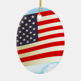 American Flag Stars Stripes Honour Freedom Troops Ceramic Tree Decoration
