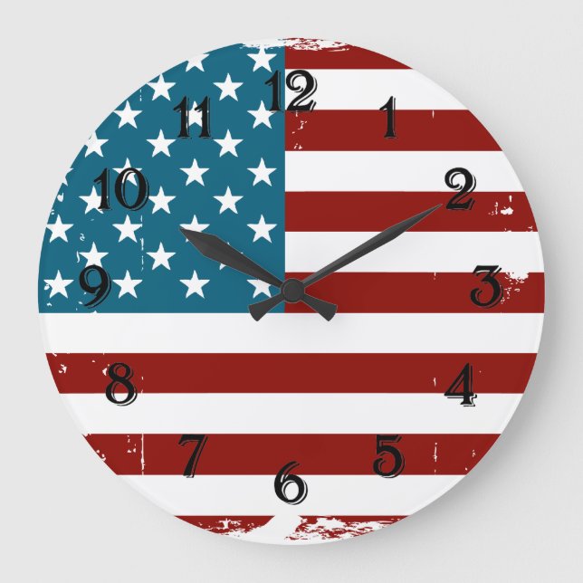 American Flag stars stripes red white blue Large Clock (Front)