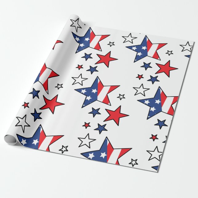American Flag Stars Wrapping Paper (Unrolled)