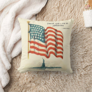American Flag Statue of Liberty Blank Card Cushion
